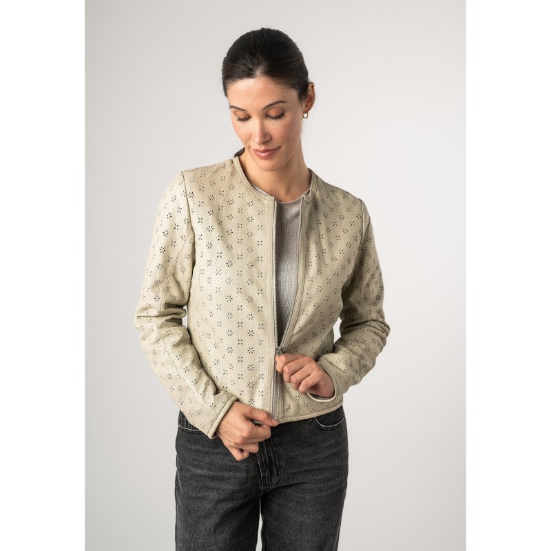 Geaca de Piele Dama Mauritius Alb Ivoriu MWYalou – Geci de Piele