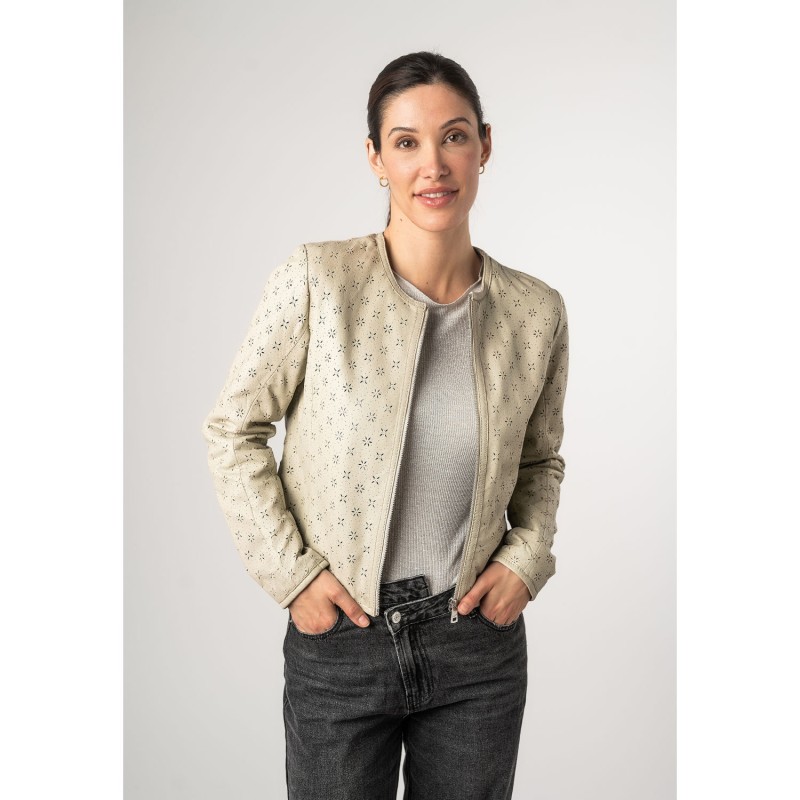 Geaca de Piele Dama Mauritius Alb Ivoriu MWYalou – Geci de Piele