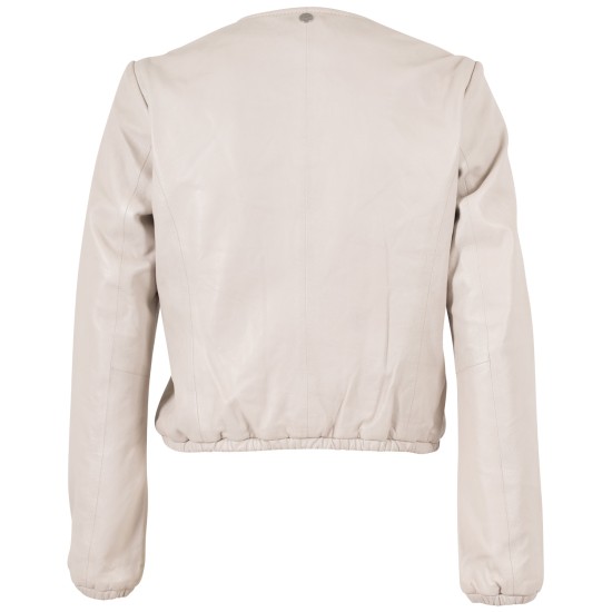 Geaca Scurta de Piele Dama Mauritius Alb Ivoriu MWYanna