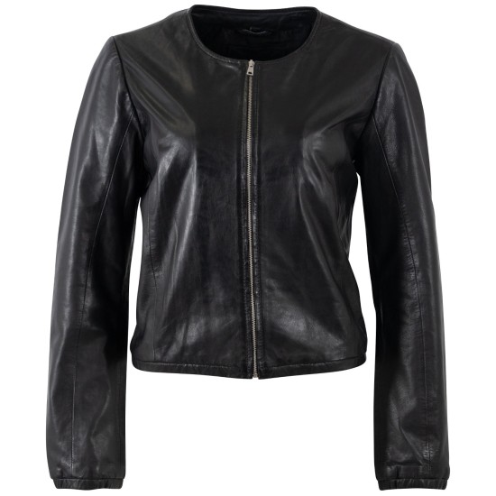 Geaca Scurta de Piele Dama Mauritius Neagra MWYanna