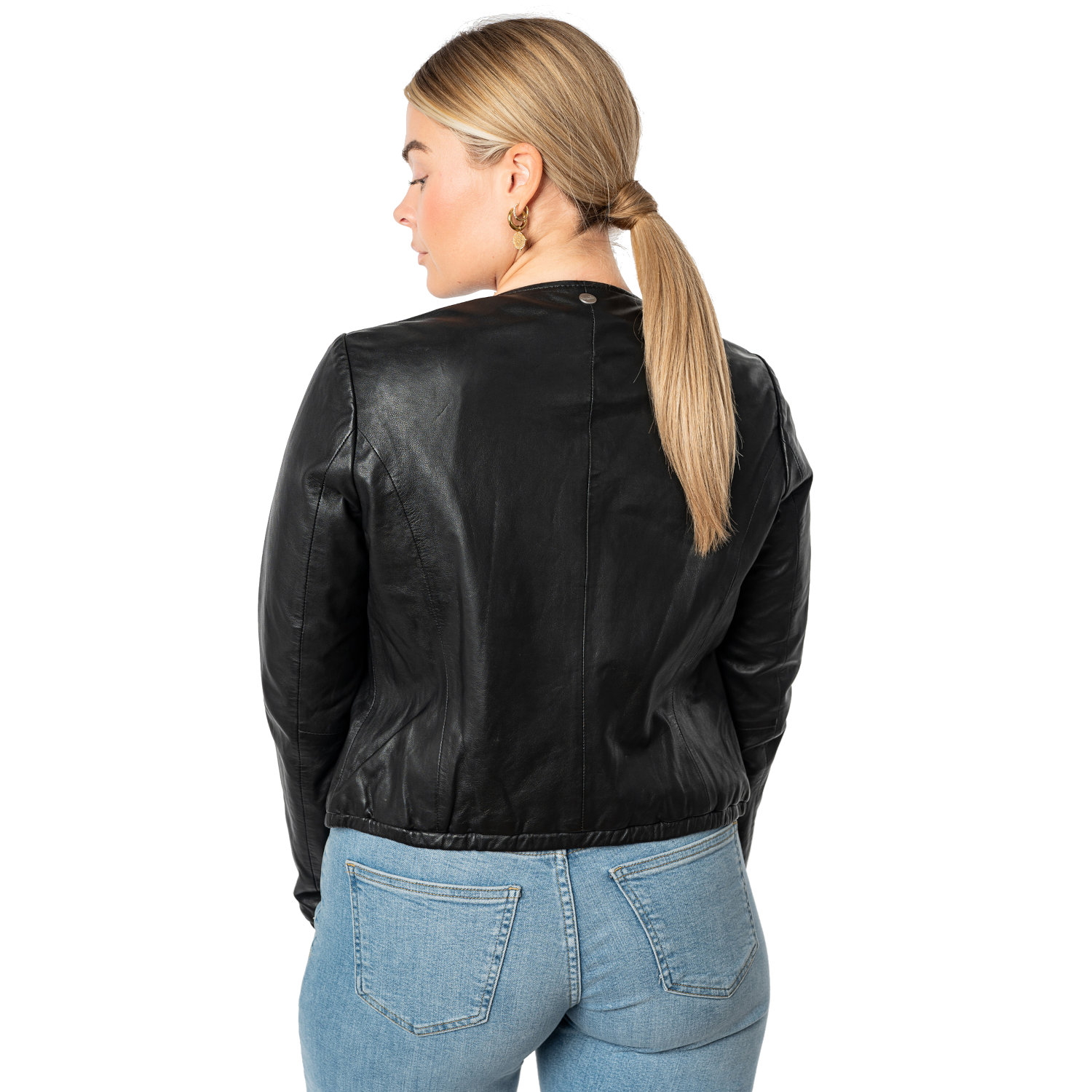 Geacă scurtă de piele damă Mauritius MWYanna neagră tip bolero stil minimalist