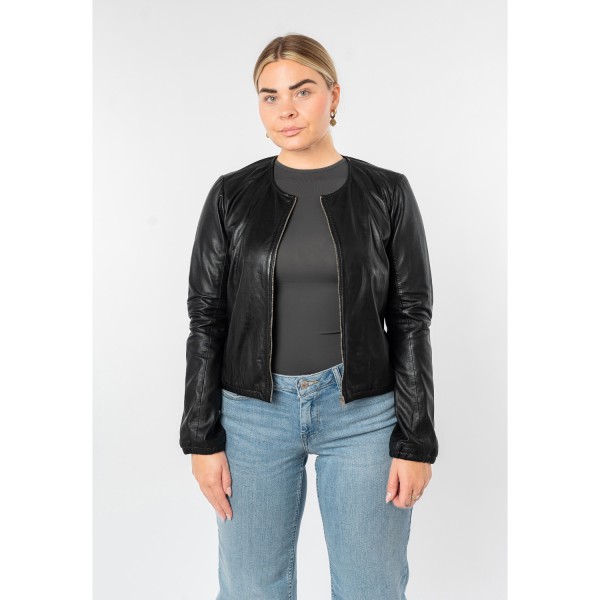 Geacă scurtă de piele damă Mauritius MWYanna neagră tip bolero stil minimalist — fotografia 6