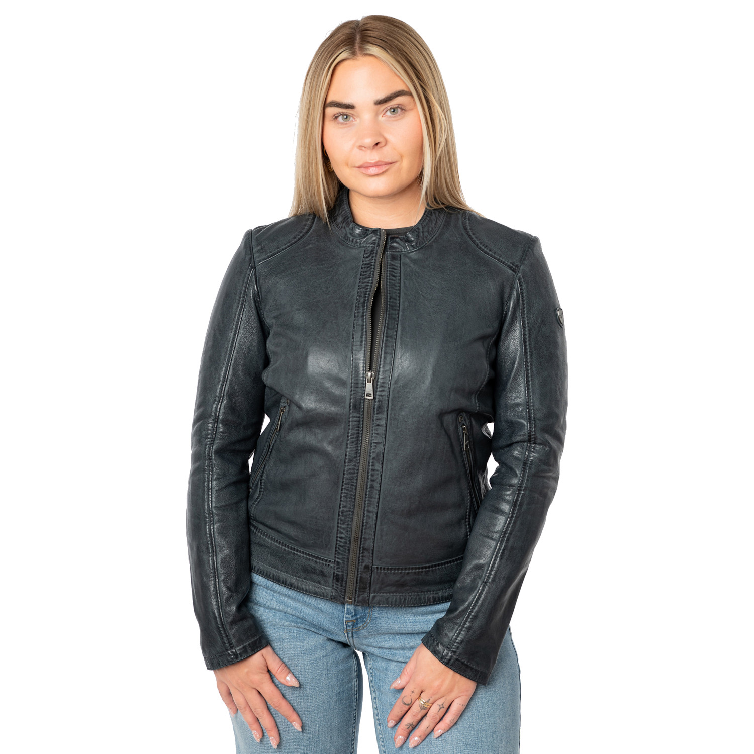 geacă de piele damă Mauritius MWYouvie albastru închis stil biker