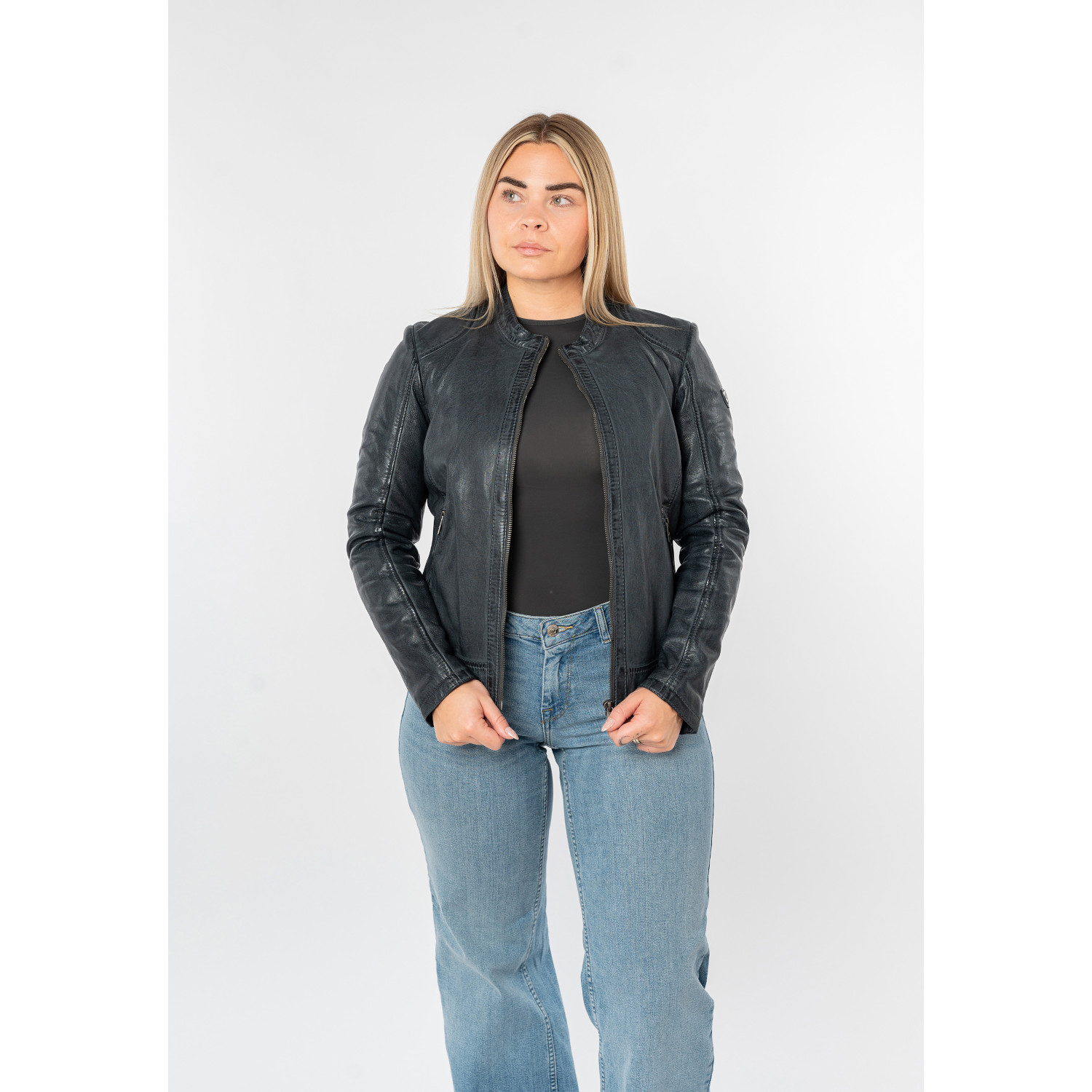 geacă de piele damă Mauritius MWYouvie albastru închis stil biker