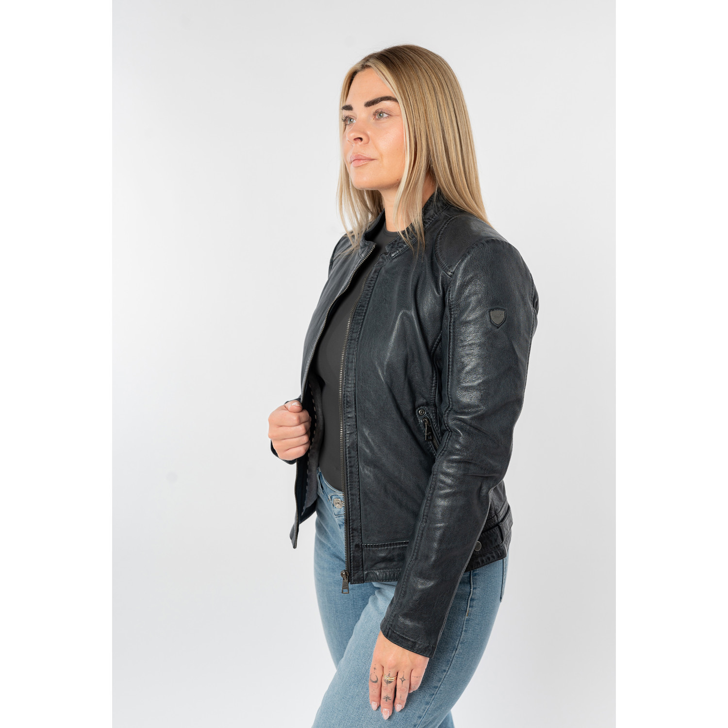 geacă de piele damă Mauritius MWYouvie albastru închis stil biker