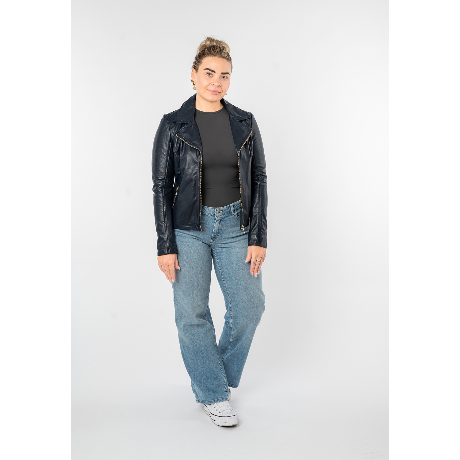 Geacă de piele damă Mauritius MWZKandi bleumarin regular fit stil biker