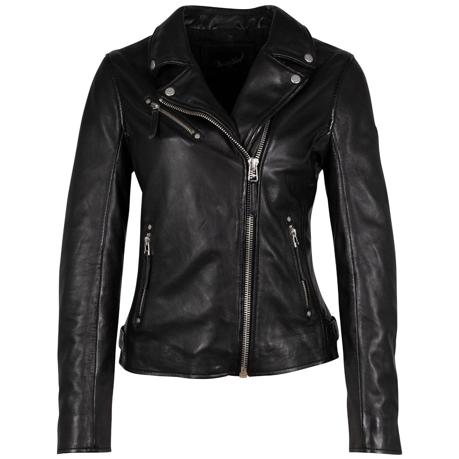 Geaca de piele dama Mauritius Neagra PGG model biker cu fermoar asimetric Geaca de Piele Dama Mauritius Neagra PGG – Biker Best Seller