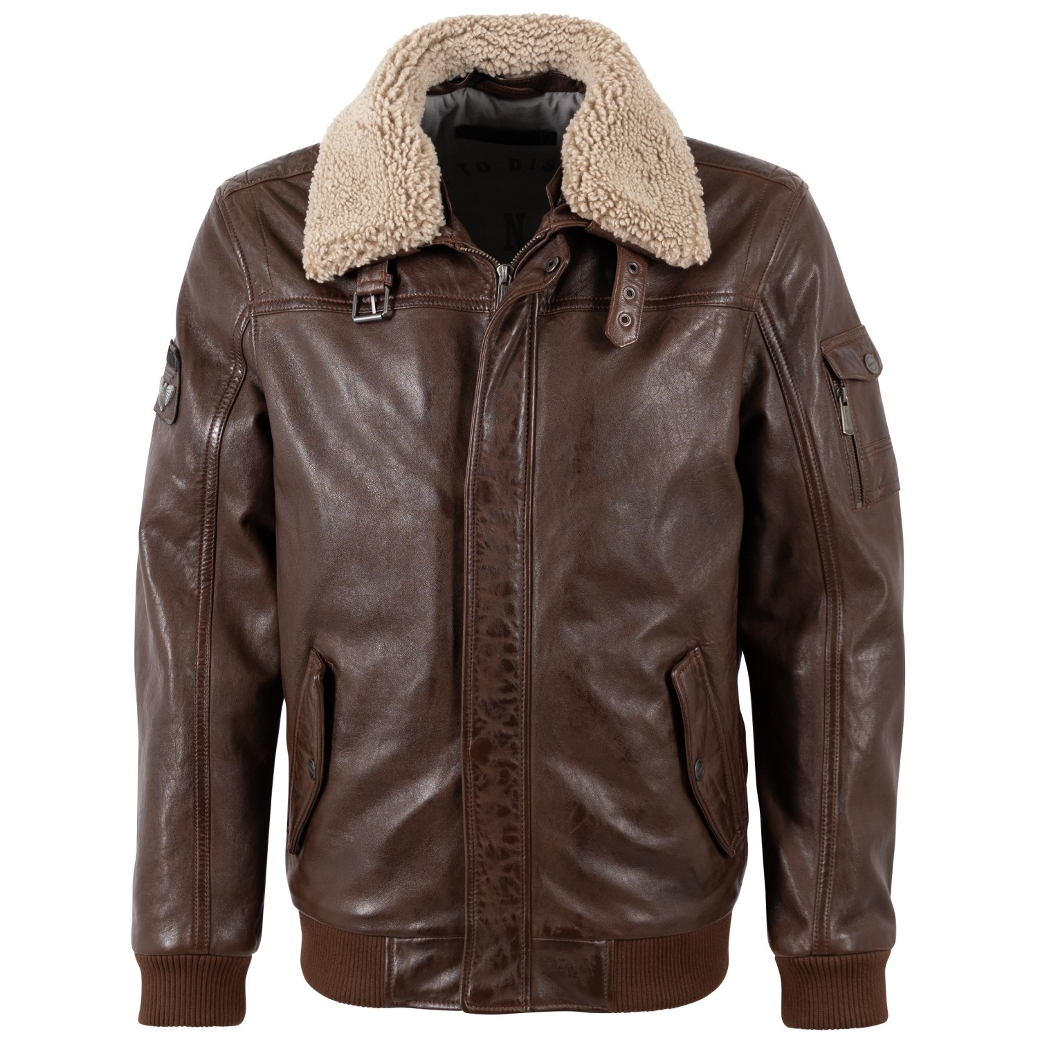 Geacă de Piele Bărbați Deercraft DMFlynn Maro Aviator Geacă de piele maro pentru bărbați Deercraft DMFlynn stil aviator cu guler Teddy