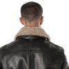 Geacă de piele neagră pentru bărbați Deercraft DMFlynn stil aviator cu guler Teddy