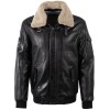 Geacă de piele neagră pentru bărbați Deercraft DMFlynn stil aviator cu guler Teddy