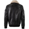 Geacă de piele neagră pentru bărbați Deercraft DMFlynn stil aviator cu guler Teddy