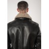 Geacă de piele neagră pentru bărbați Deercraft DMFlynn stil aviator cu guler Teddy