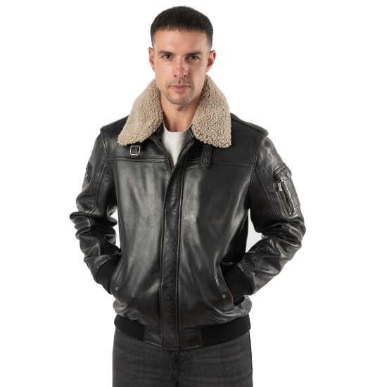 Geacă de Piele Bărbați Deercraft Neagră DMFlynn