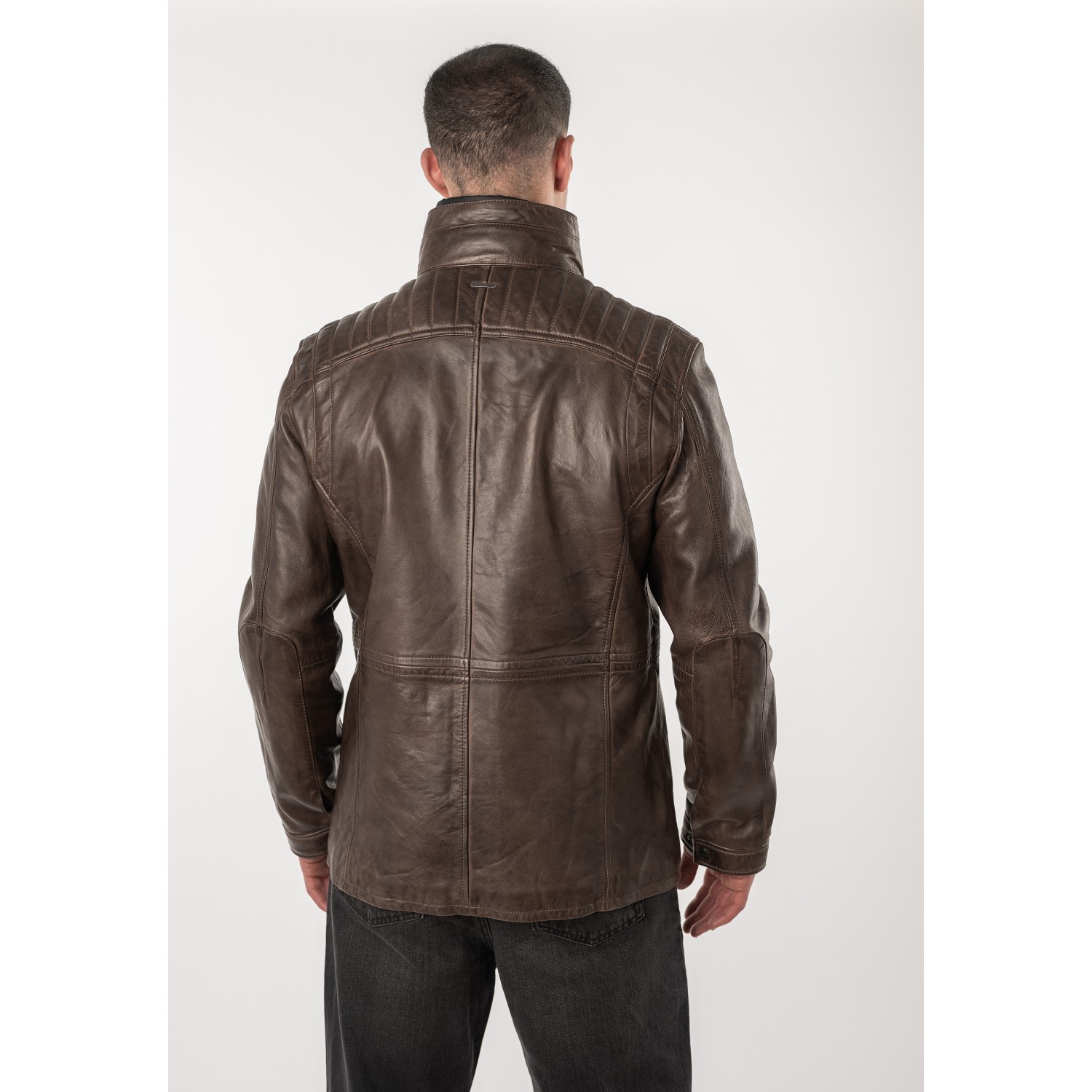 Geacă de Piele Bărbați Deercraft DMRyanhold Maro Închis Geacă de piele maro închis pentru bărbați Deercraft DMRyanhold stil field jacket cu patru buzunare