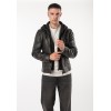 Geacă de piele pentru bărbați Mauritius MMChonky negru vintage cu glugă detașabilă