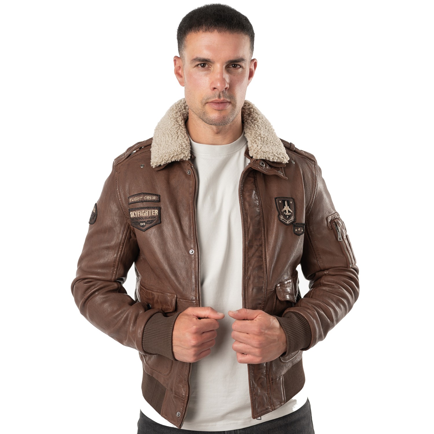 Geacă de Piele Bărbați Mauritius MMCruise Whiskey Aviator Geacă de piele whiskey pentru bărbați Mauritius MMCruise stil aviator cu guler Teddy