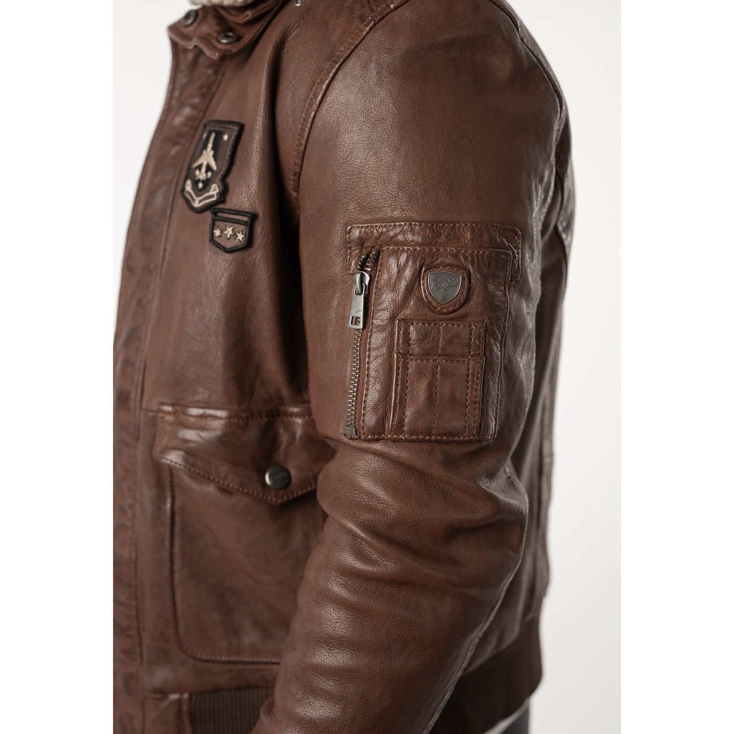 Geacă de piele whiskey pentru bărbați Mauritius MMCruise stil aviator cu guler Teddy