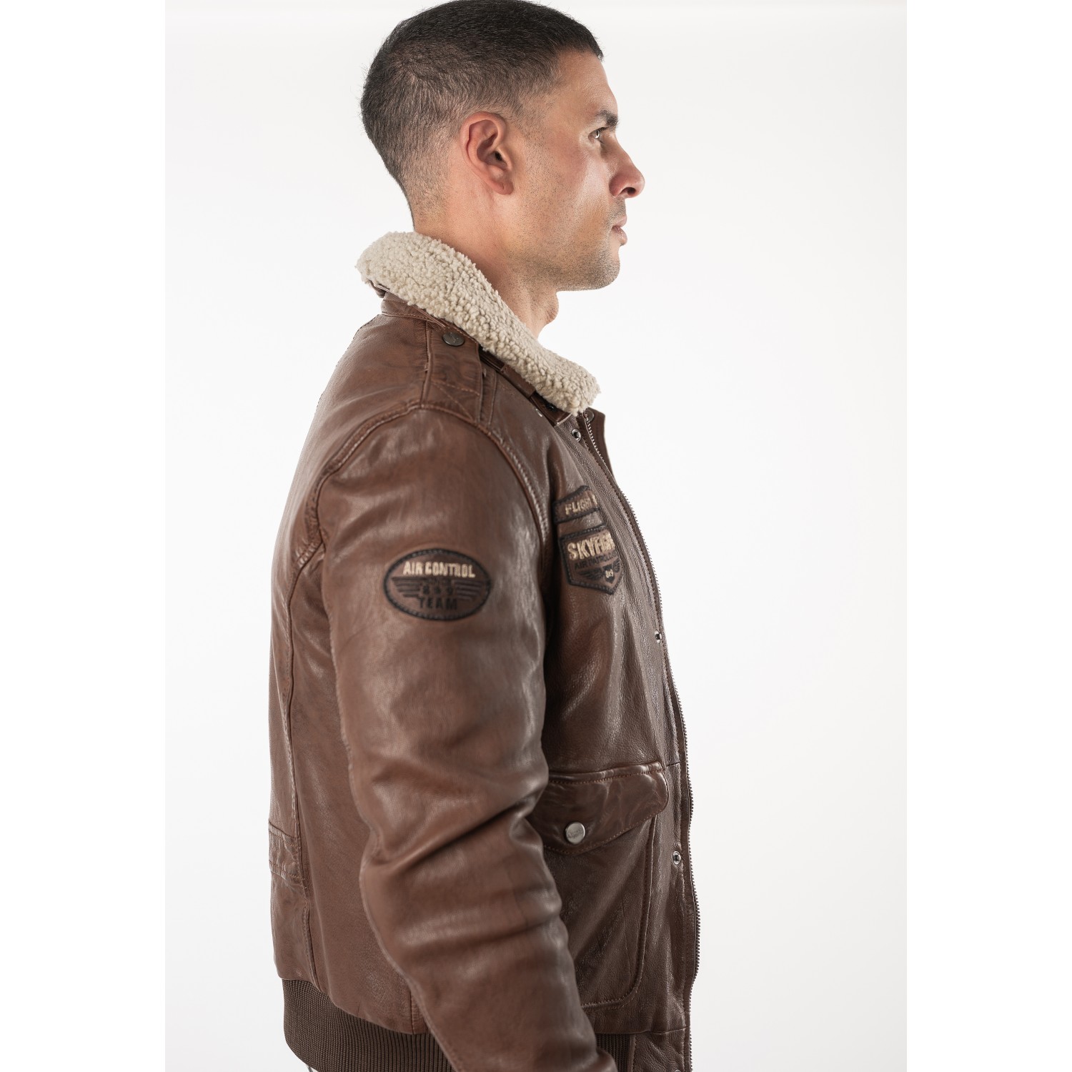 Geacă de piele whiskey pentru bărbați Mauritius MMCruise stil aviator cu guler Teddy