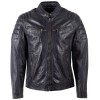 Geacă de piele bărbați Mauritius MMDerry albastru vintage, Regular Fit, cu guler scurt, umeri matlasați și patru buzunare cu fermoar
