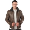 Geacă de piele maro pentru bărbați Mauritius MMFiort stil aviator cu guler teddy