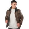 Geacă de piele maro pentru bărbați Mauritius MMFiort stil aviator cu guler teddy