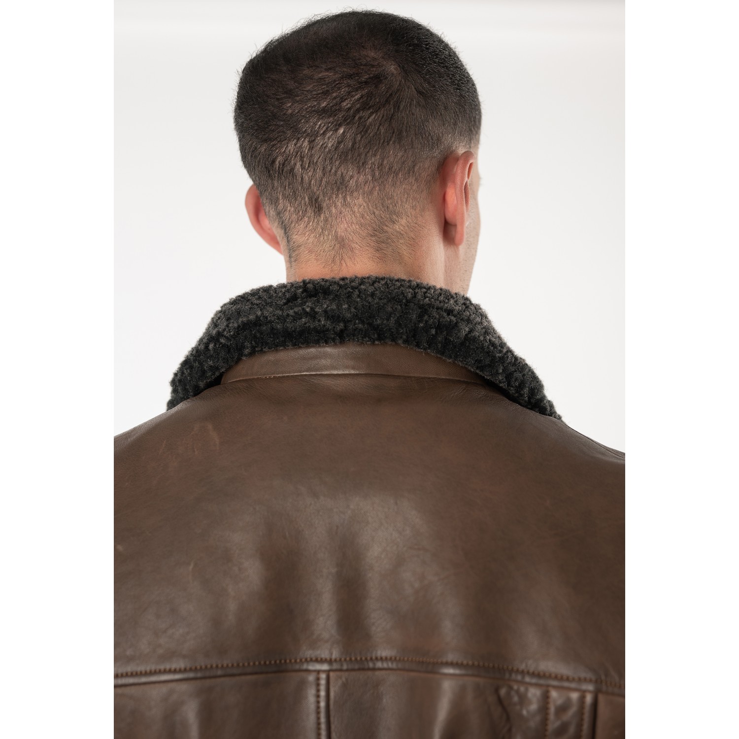 Geacă de piele maro pentru bărbați Mauritius MMFiort stil aviator cu guler teddy