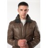 Geacă de piele maro pentru bărbați Mauritius MMFiort stil aviator cu guler teddy