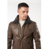 Geacă de piele maro pentru bărbați Mauritius MMFiort stil aviator cu guler teddy