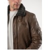 Geacă de piele maro pentru bărbați Mauritius MMFiort stil aviator cu guler teddy