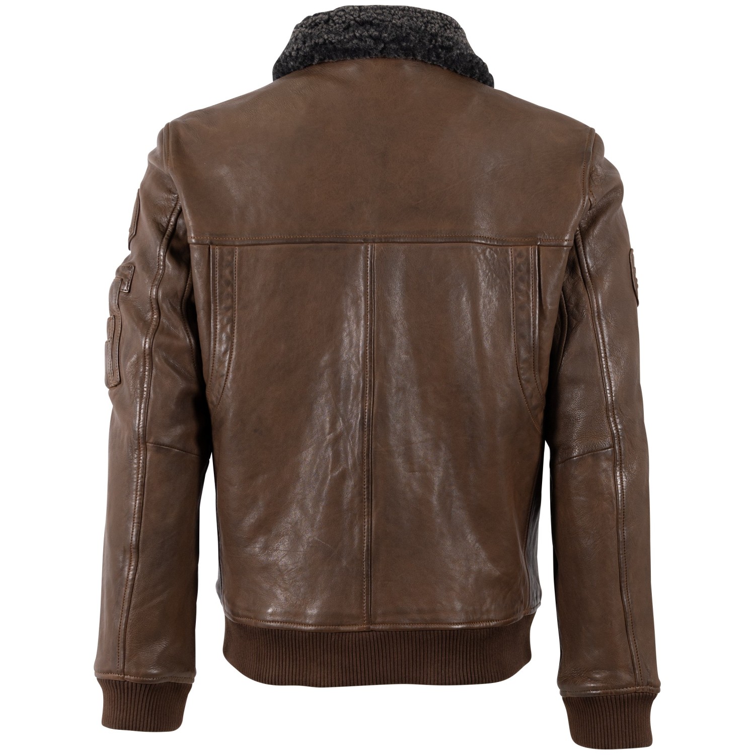 Geacă de piele maro pentru bărbați Mauritius MMFiort stil aviator cu guler teddy