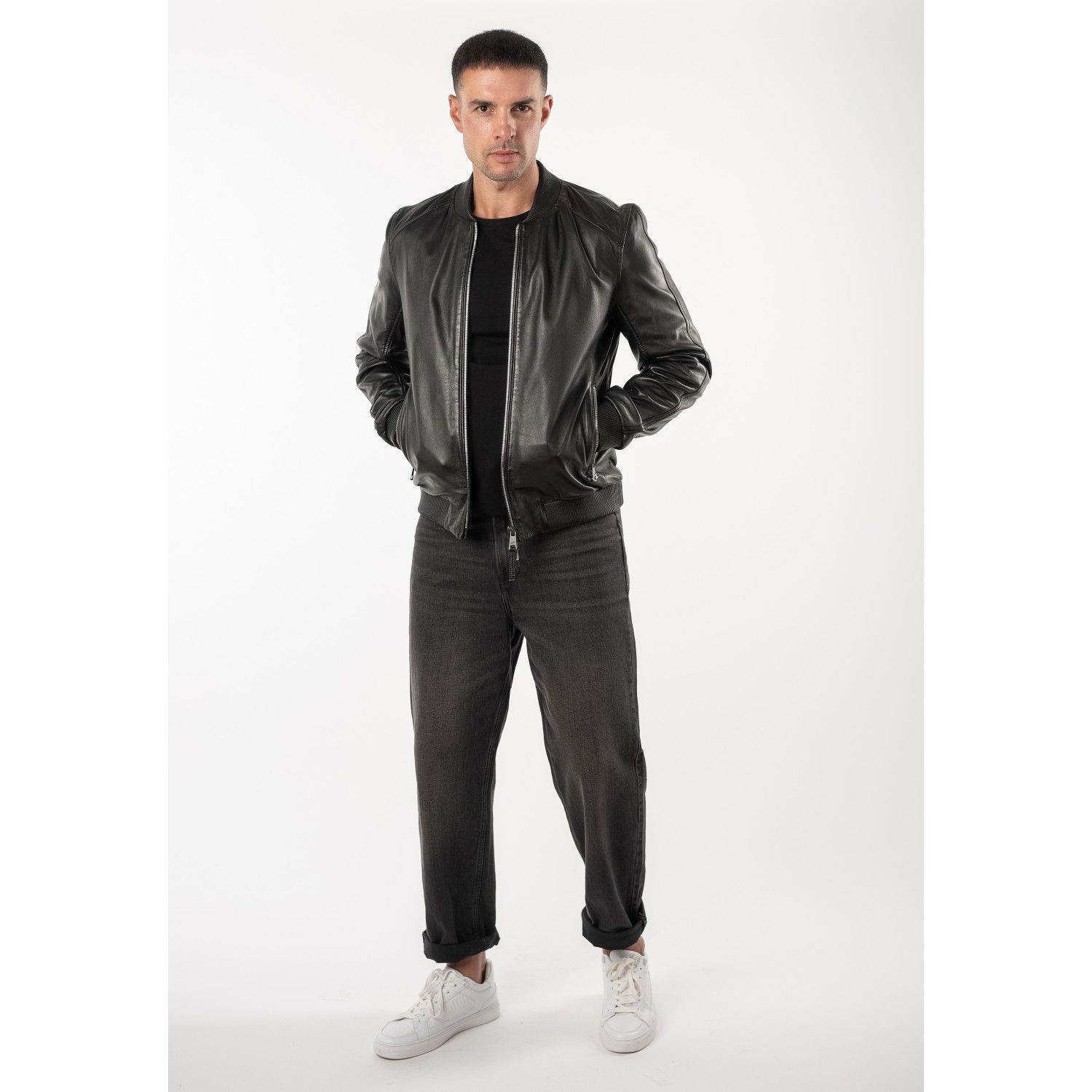 Geacă de Piele Bărbați Mauritius MMGlashy Neagră Geacă de piele neagră pentru bărbați Mauritius MMGlashy tip blouson din piele naturală