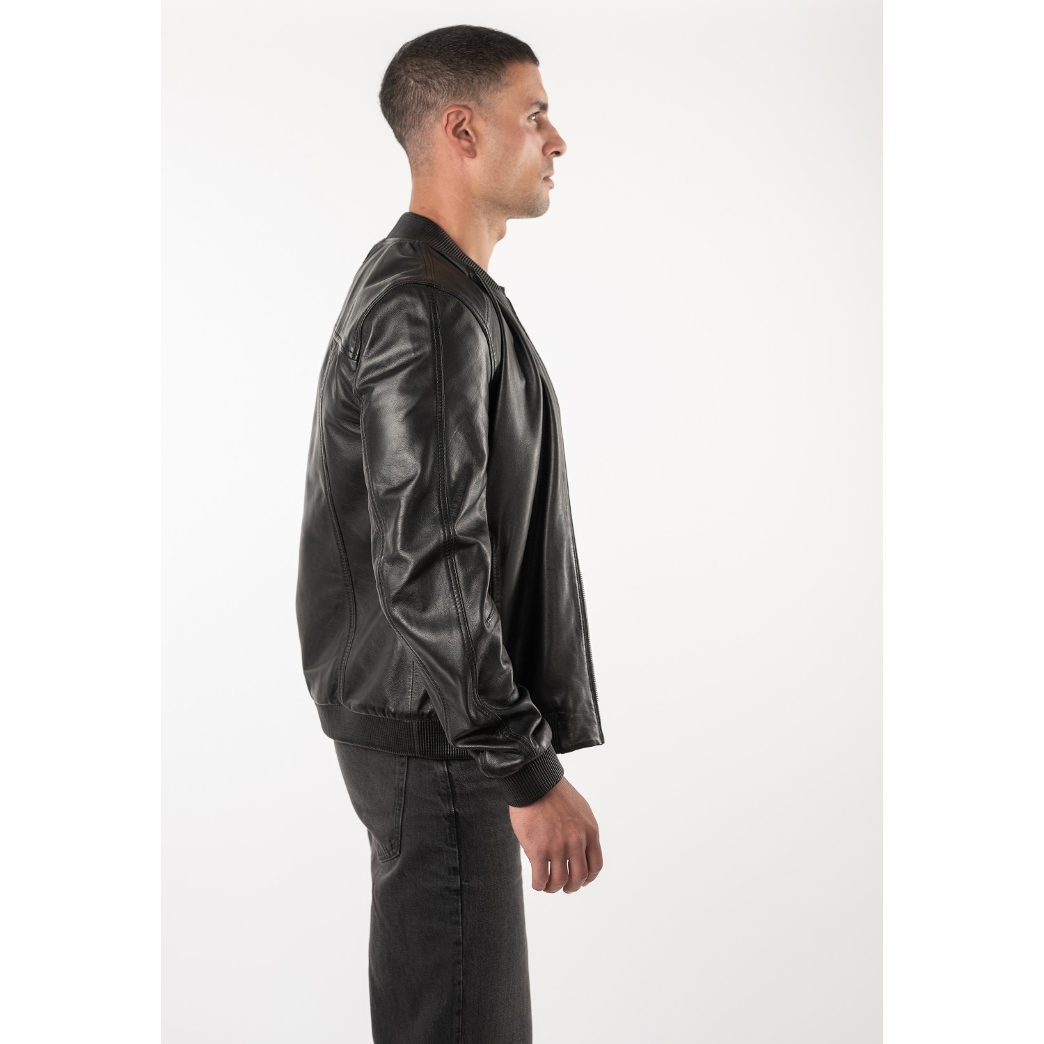 Geacă de Piele Bărbați Mauritius MMGlashy Neagră Geacă de piele neagră pentru bărbați Mauritius MMGlashy tip blouson din piele naturală