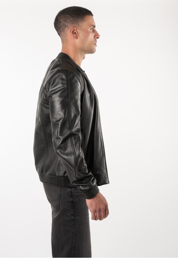 Geacă de piele neagră pentru bărbați Mauritius MMGlashy tip blouson din piele naturală — fotografia 10