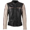 Geacă de piele bărbați Mauritius MMOnfinity negru bej Slim Fit Stil Racer