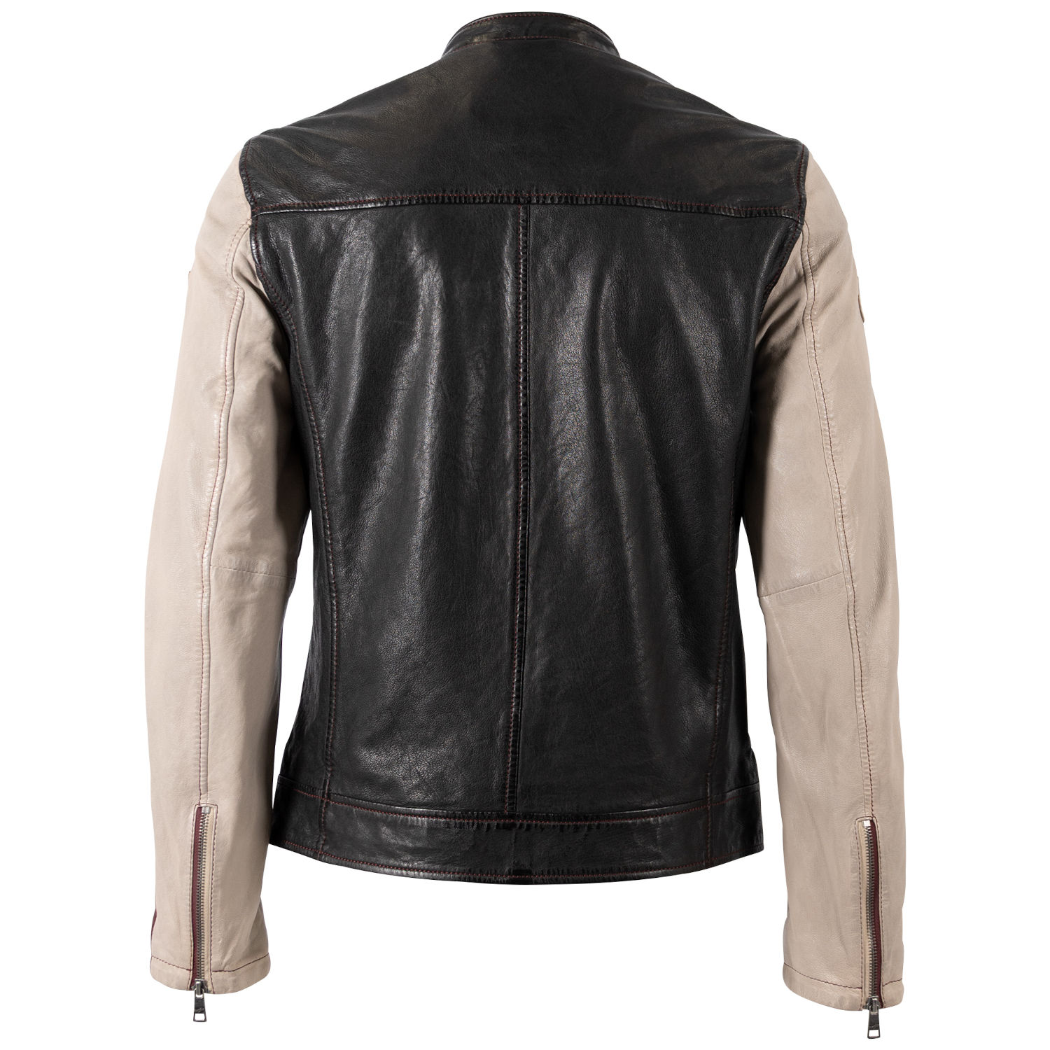 Geacă de piele bărbați Mauritius MMOnfinity negru bej Slim Fit Stil Racer