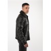 Geacă de piele îmblănită negru vintage pentru bărbați Mauritius MMPolarforce stil Sherpa