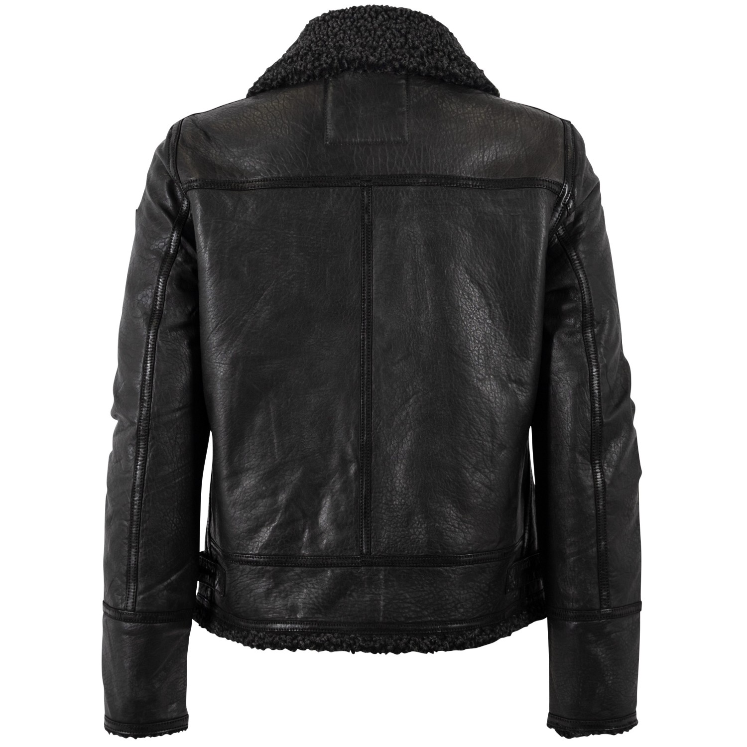 Geacă de piele îmblănită negru vintage pentru bărbați Mauritius MMPolarforce stil Sherpa