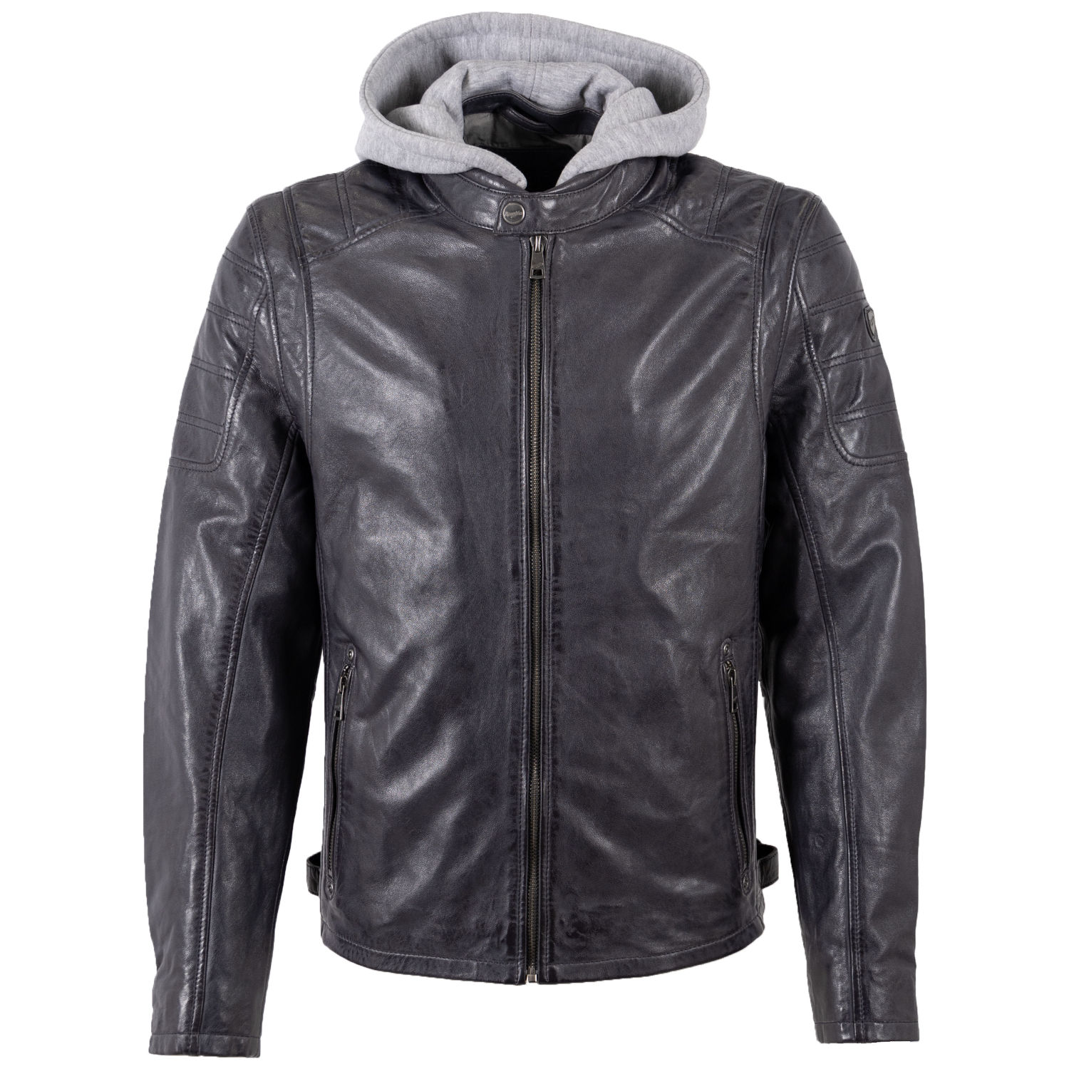 Geacă Biker de Piele Bărbați Mauritius MMRylo Albastru Denim cu Glugă Detașabilă