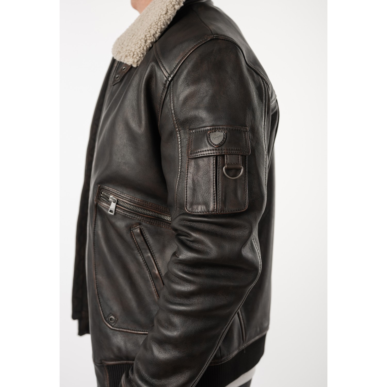Geacă de piele maro vintage pentru bărbați Mauritius MMSkypatrol stil aviator cu guler Teddy
