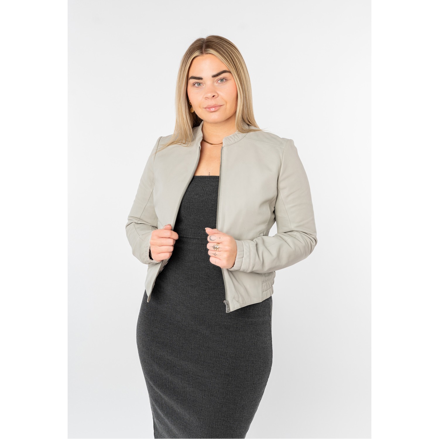 Mauritius MWAshli - Geacă de Piele Damă Off White din Piele Naturală Geacă de Piele Damă Mauritius Off White MWAshli din Piele Naturală cu Guler Drept
