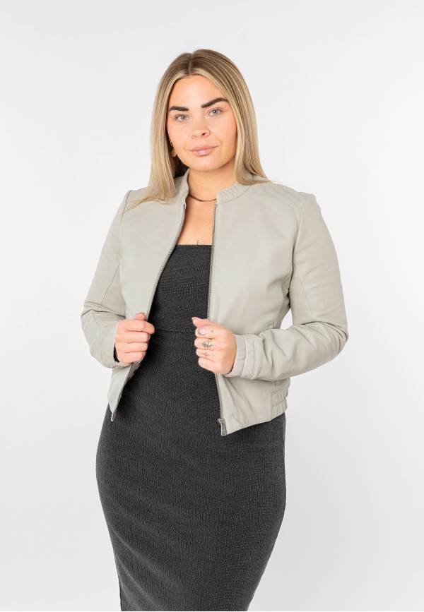 Geacă de Piele Damă Mauritius Off White MWAshli din Piele Naturală cu Guler Drept — fotografia 3