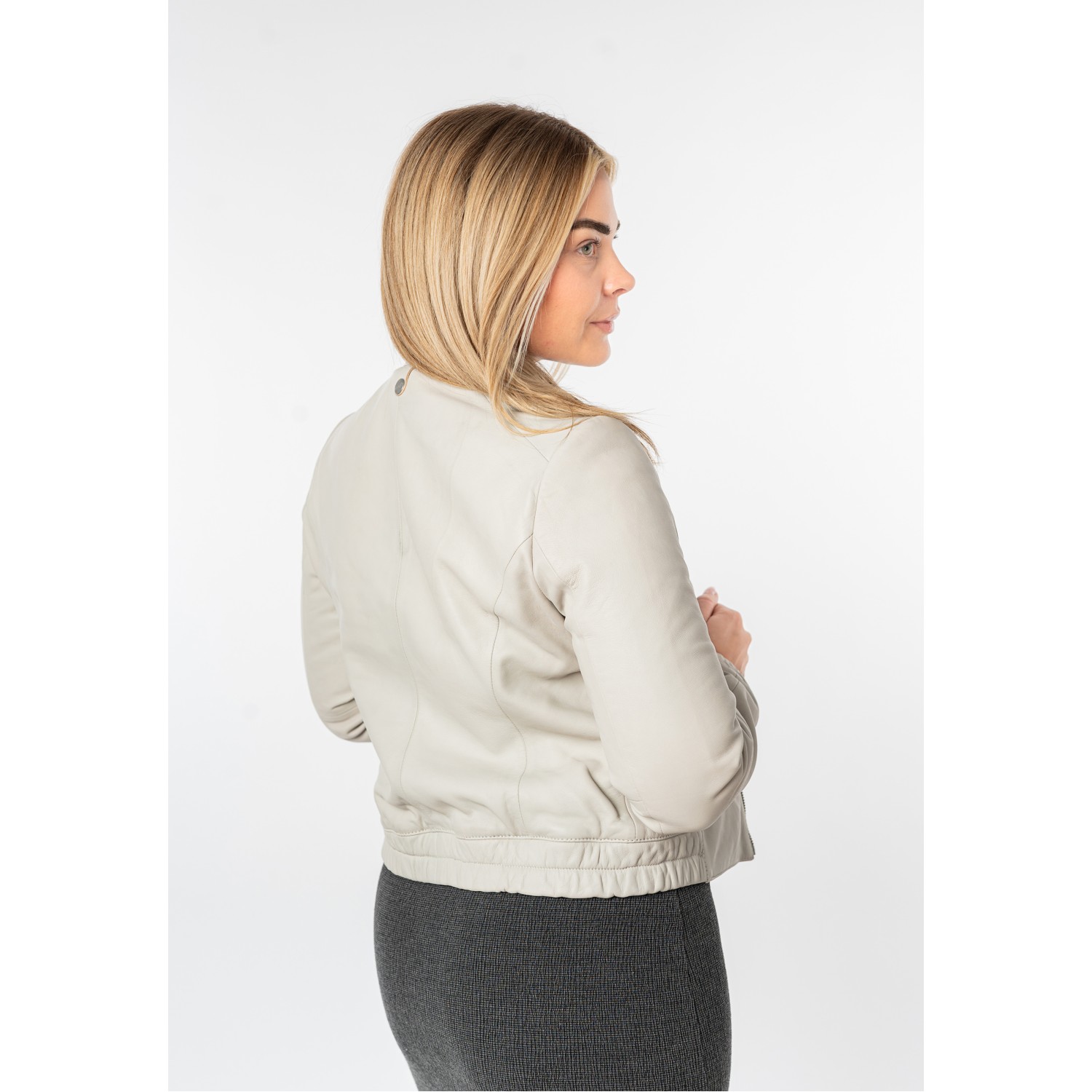 Mauritius MWAshli - Geacă de Piele Damă Off White din Piele Naturală Geacă de Piele Damă Mauritius Off White MWAshli din Piele Naturală cu Guler Drept