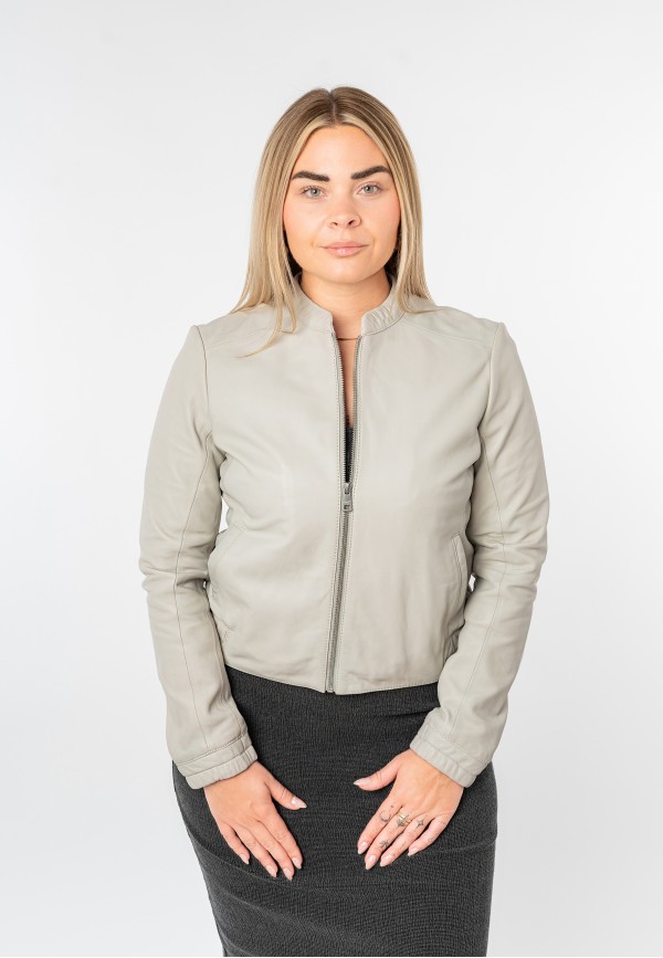 Geacă de Piele Damă Mauritius Off White MWAshli din Piele Naturală cu Guler Drept — fotografia 7