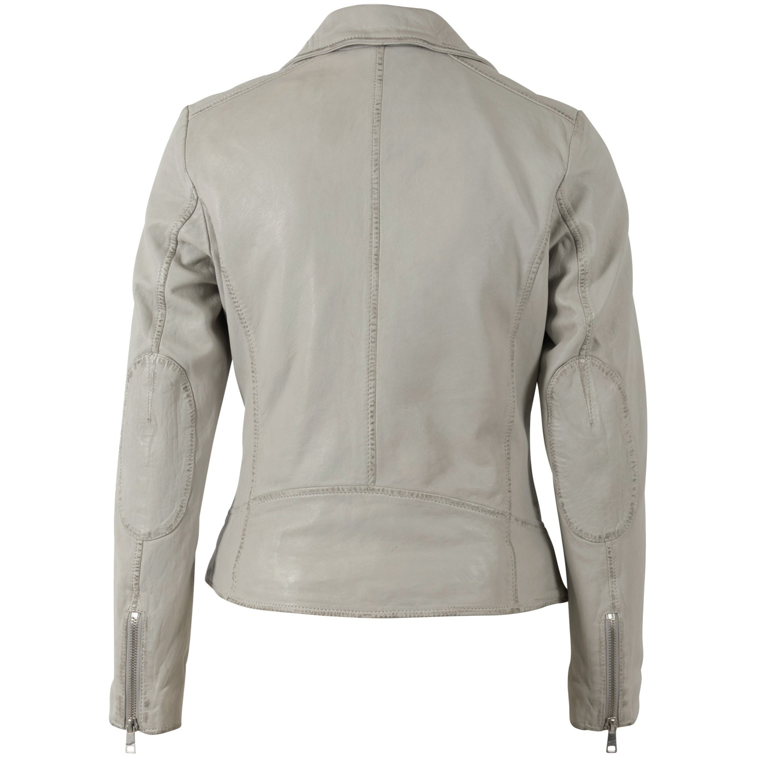 Geacă de Piele Damă Mauritius Gri MWBajah cu Guler Biker și Fermoare Decorative