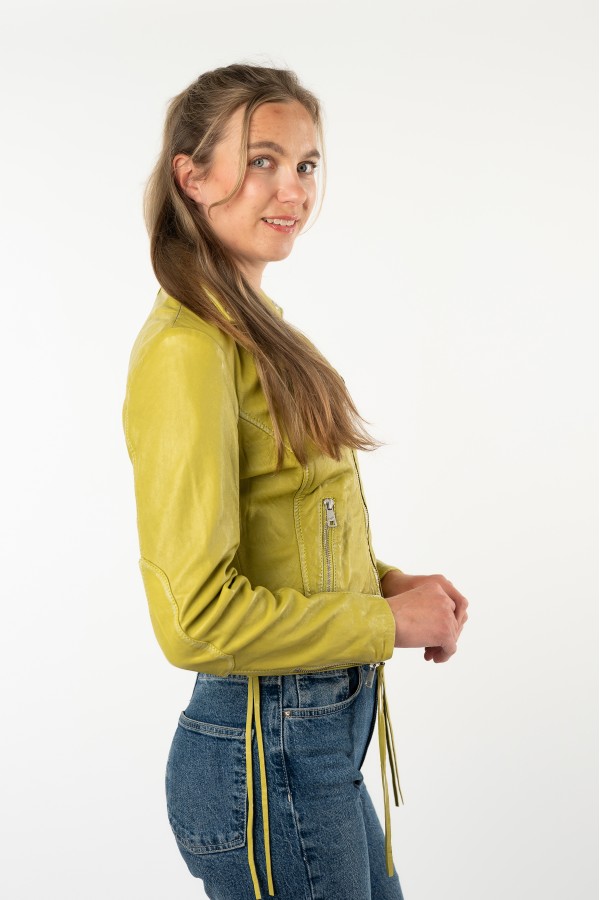 Geacă Biker de Piele Damă Mauritius Verde Electric MWBatuh — fotografia 9