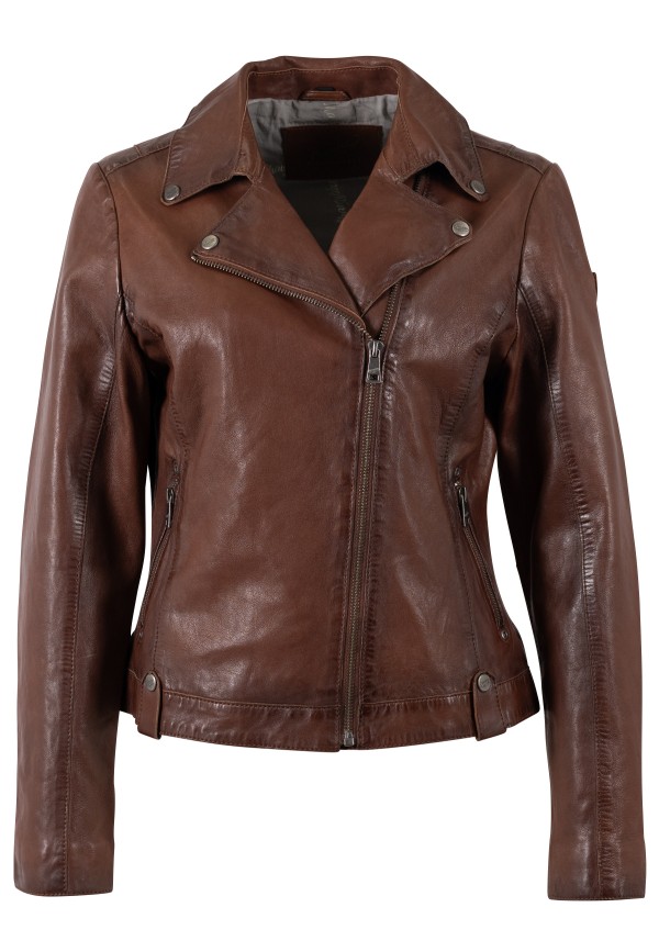 geaca piele dama mauritius coniac mwfarah regular fit stil biker asimetric — fotografia 9