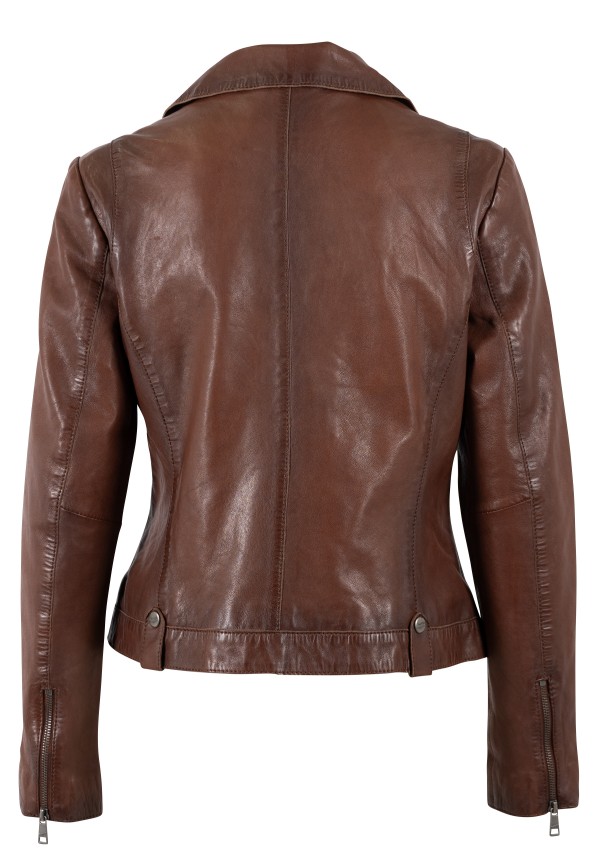 geaca piele dama mauritius coniac mwfarah regular fit stil biker asimetric — fotografia 10