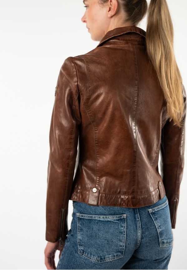 geaca piele dama mauritius coniac mwfarah regular fit stil biker asimetric — fotografia 8