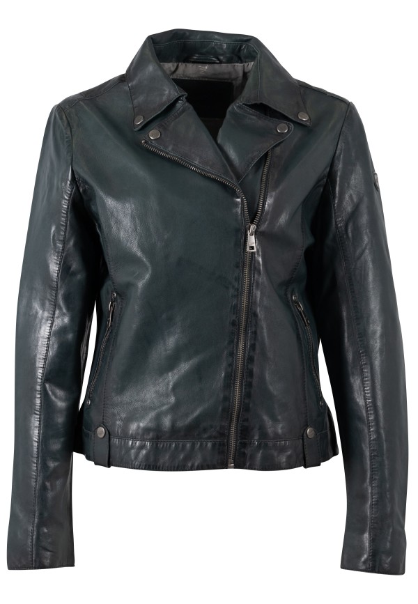 geaca piele dama mauritius verde inchis mwfarah regular fit stil biker asimetric — fotografia 8