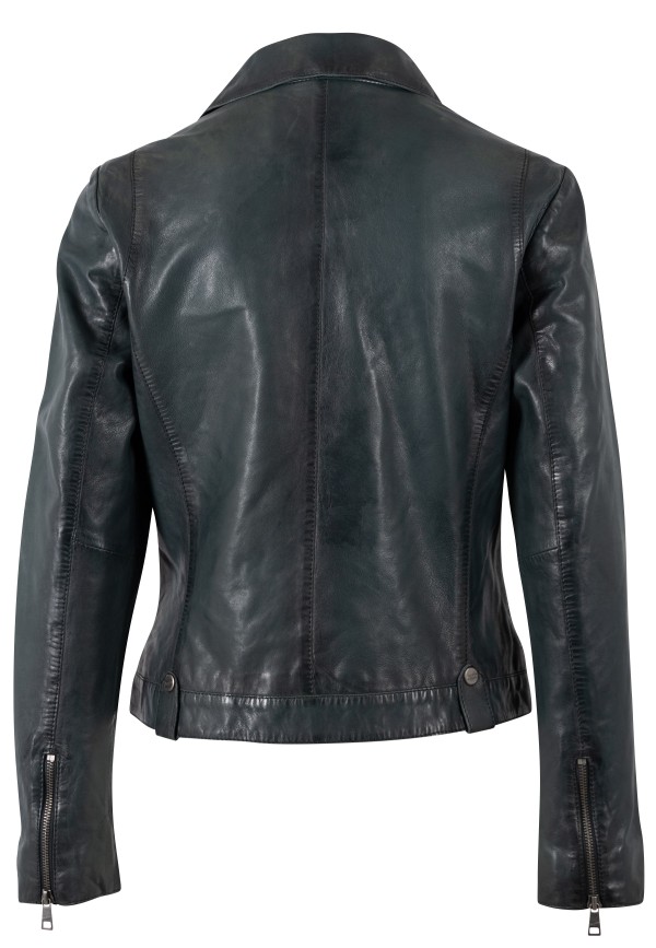 geaca piele dama mauritius verde inchis mwfarah regular fit stil biker asimetric — fotografia 9